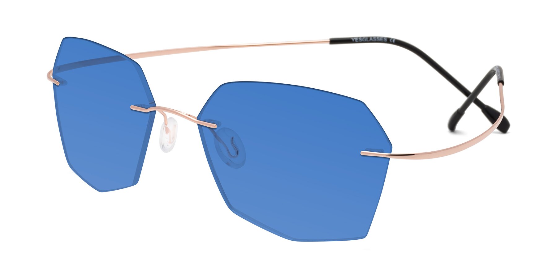 Angle of Denzel in Rose Gold with Blue Tinted Lenses