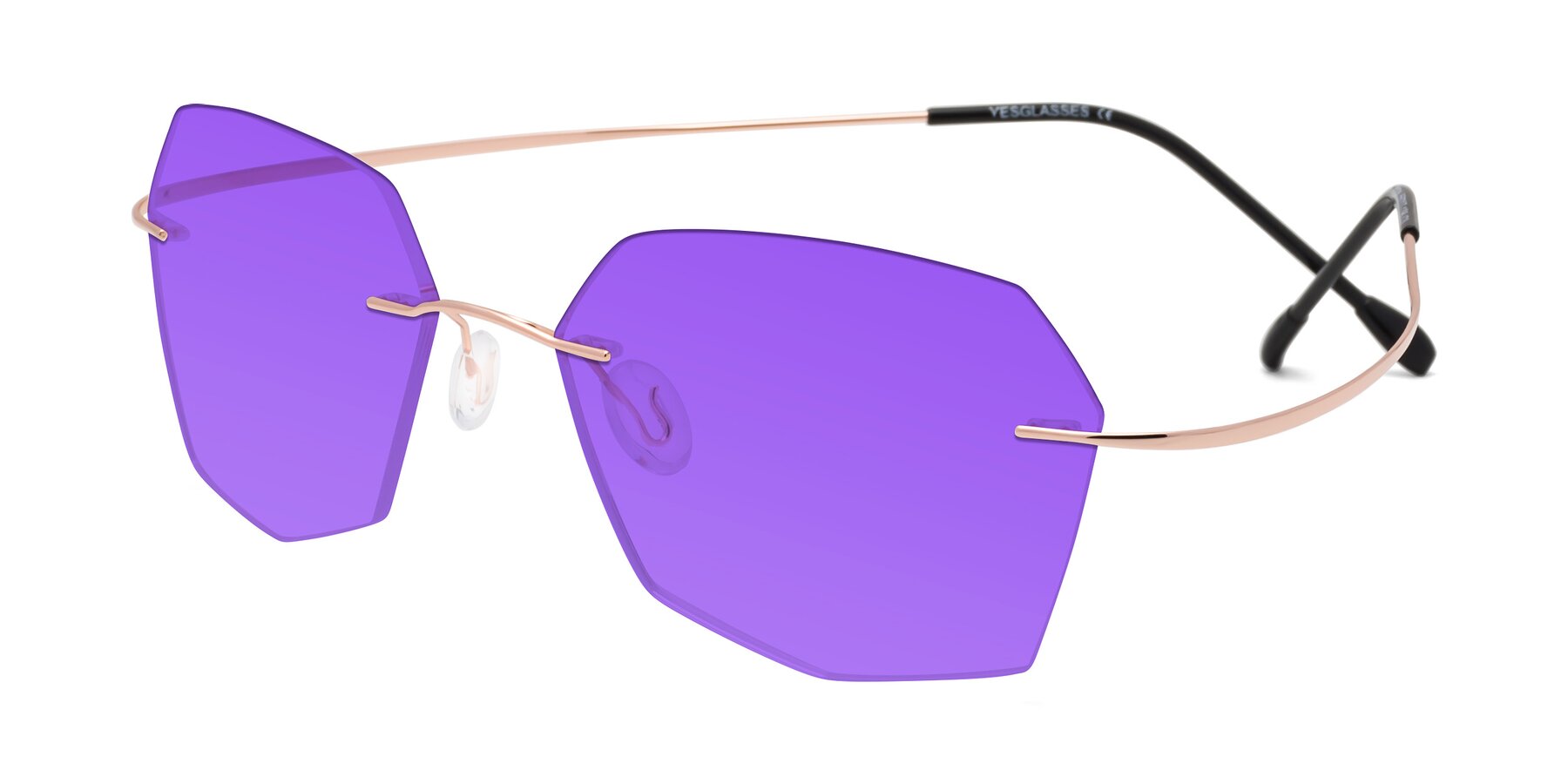 Angle of Denzel in Rose Gold with Purple Tinted Lenses