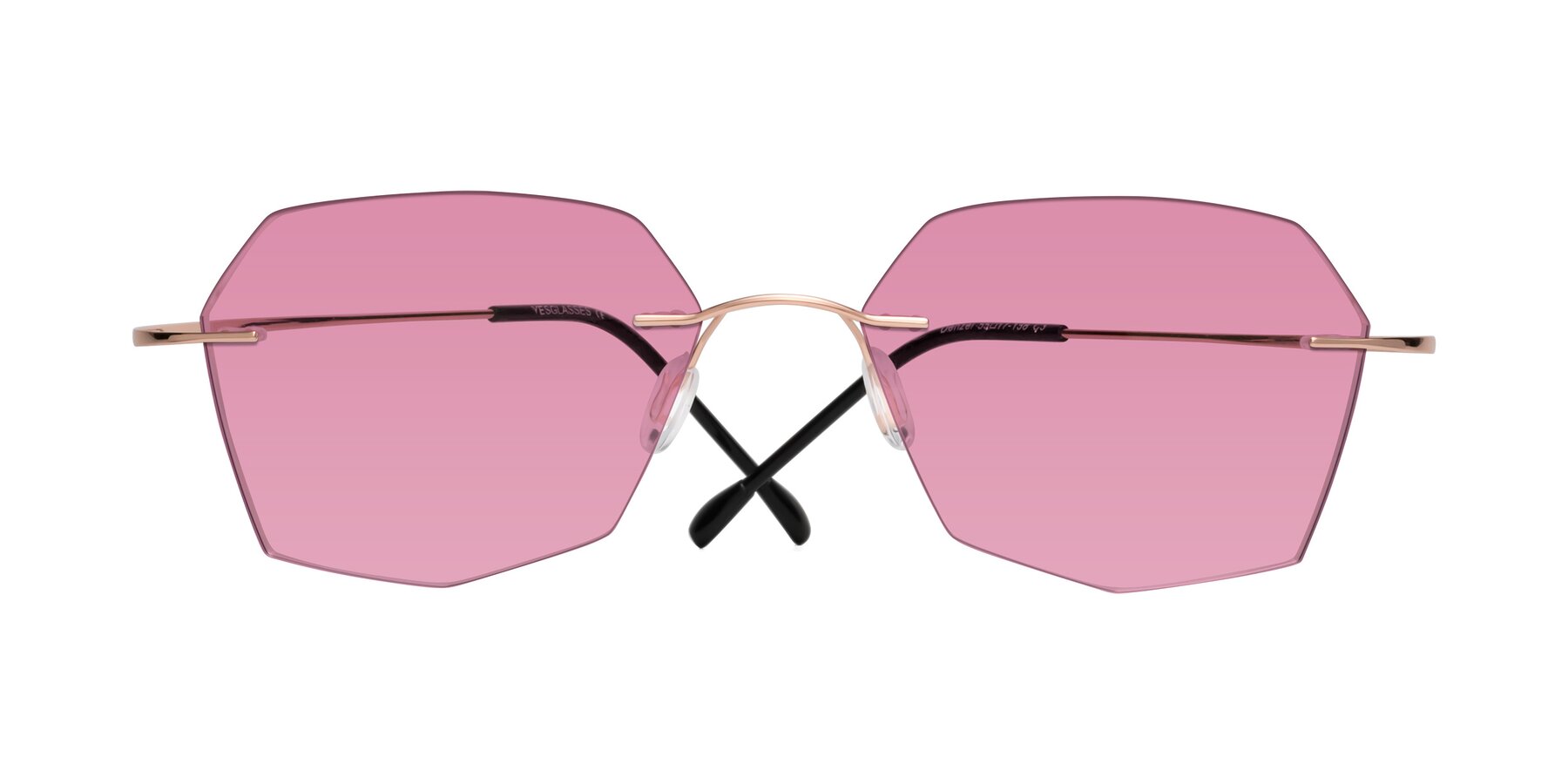 Folded Front of Denzel in Rose Gold with Medium Wine Tinted Lenses