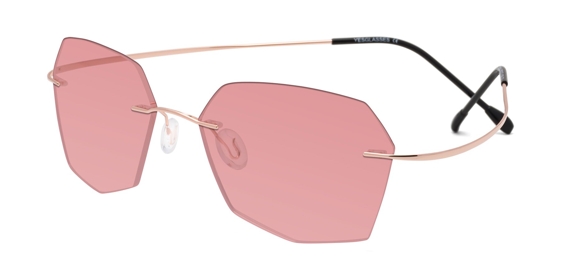 Angle of Denzel in Rose Gold with Medium Garnet Tinted Lenses