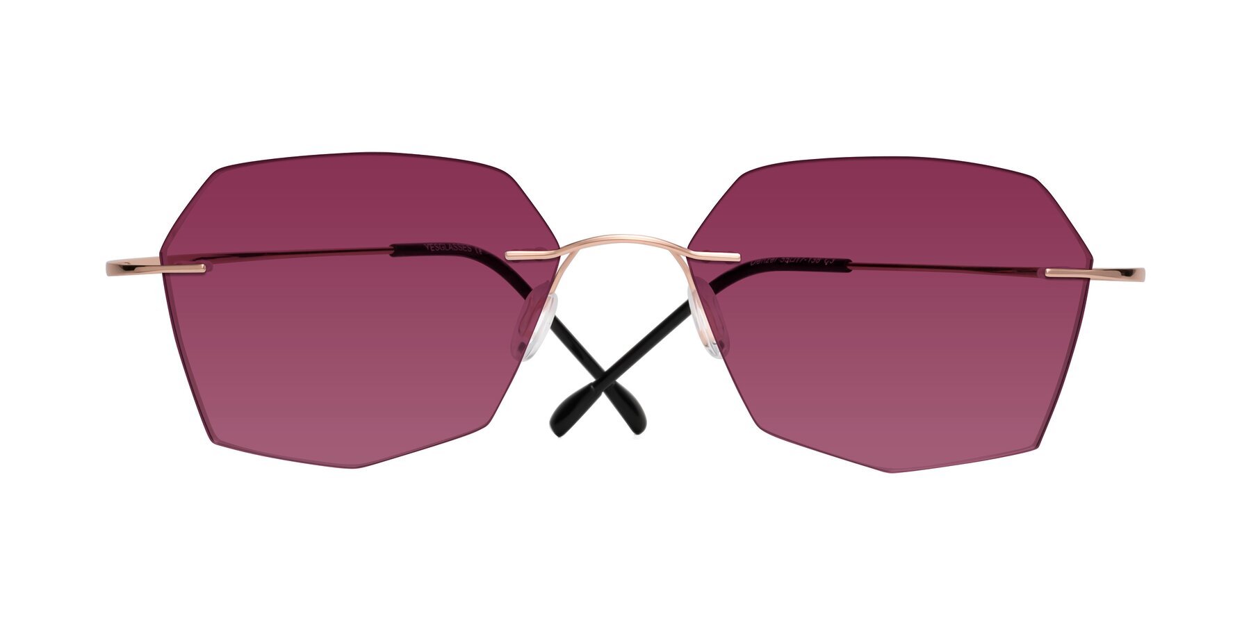 Folded Front of Denzel in Rose Gold with Wine Tinted Lenses