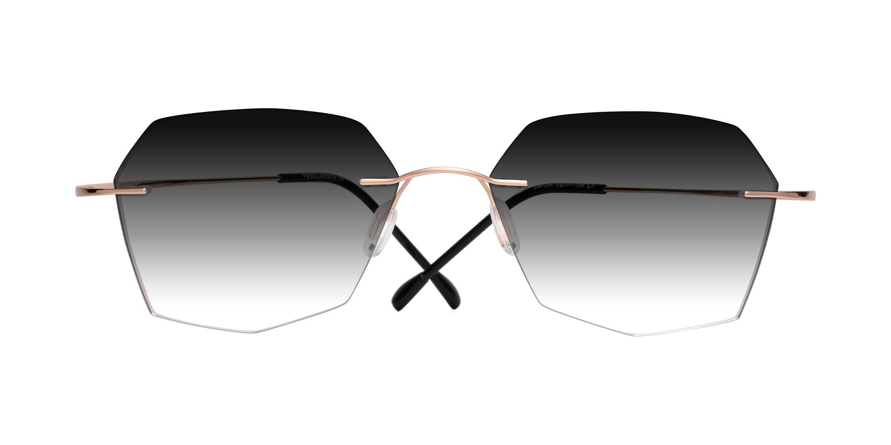 Folded Front of Denzel in Rose Gold with Gray Gradient Lenses