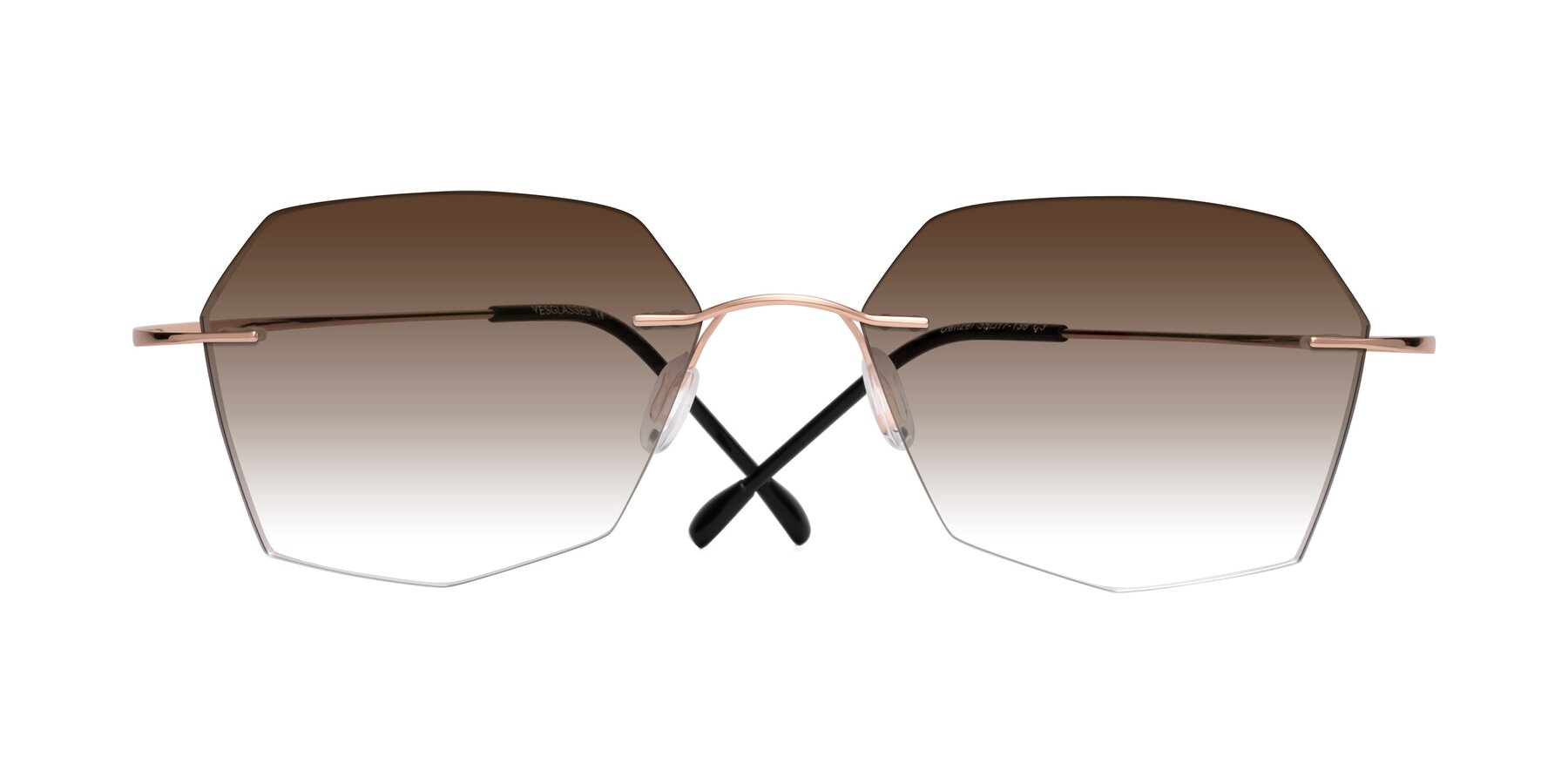 Folded Front of Denzel in Rose Gold with Brown Gradient Lenses