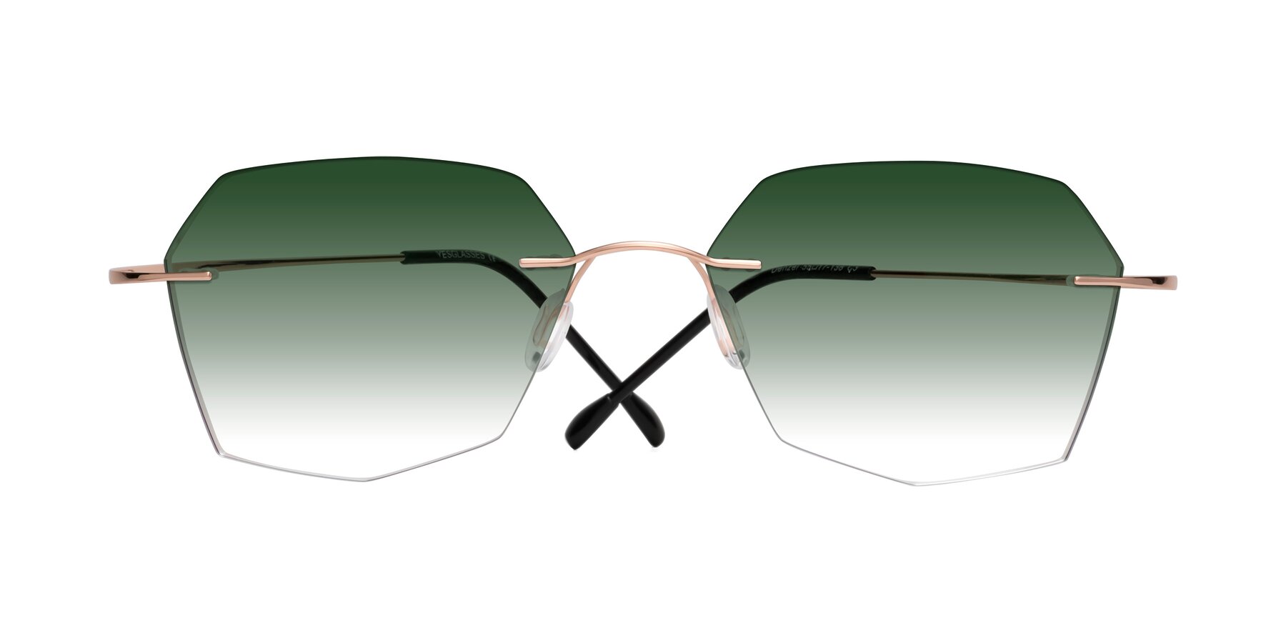 Folded Front of Denzel in Rose Gold with Green Gradient Lenses