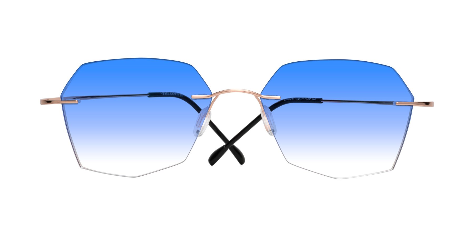 Folded Front of Denzel in Rose Gold with Blue Gradient Lenses