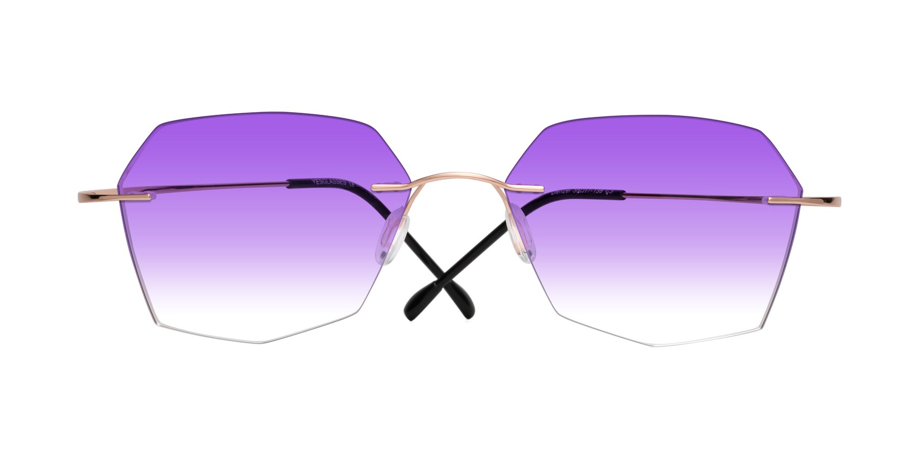 Folded Front of Denzel in Rose Gold with Purple Gradient Lenses