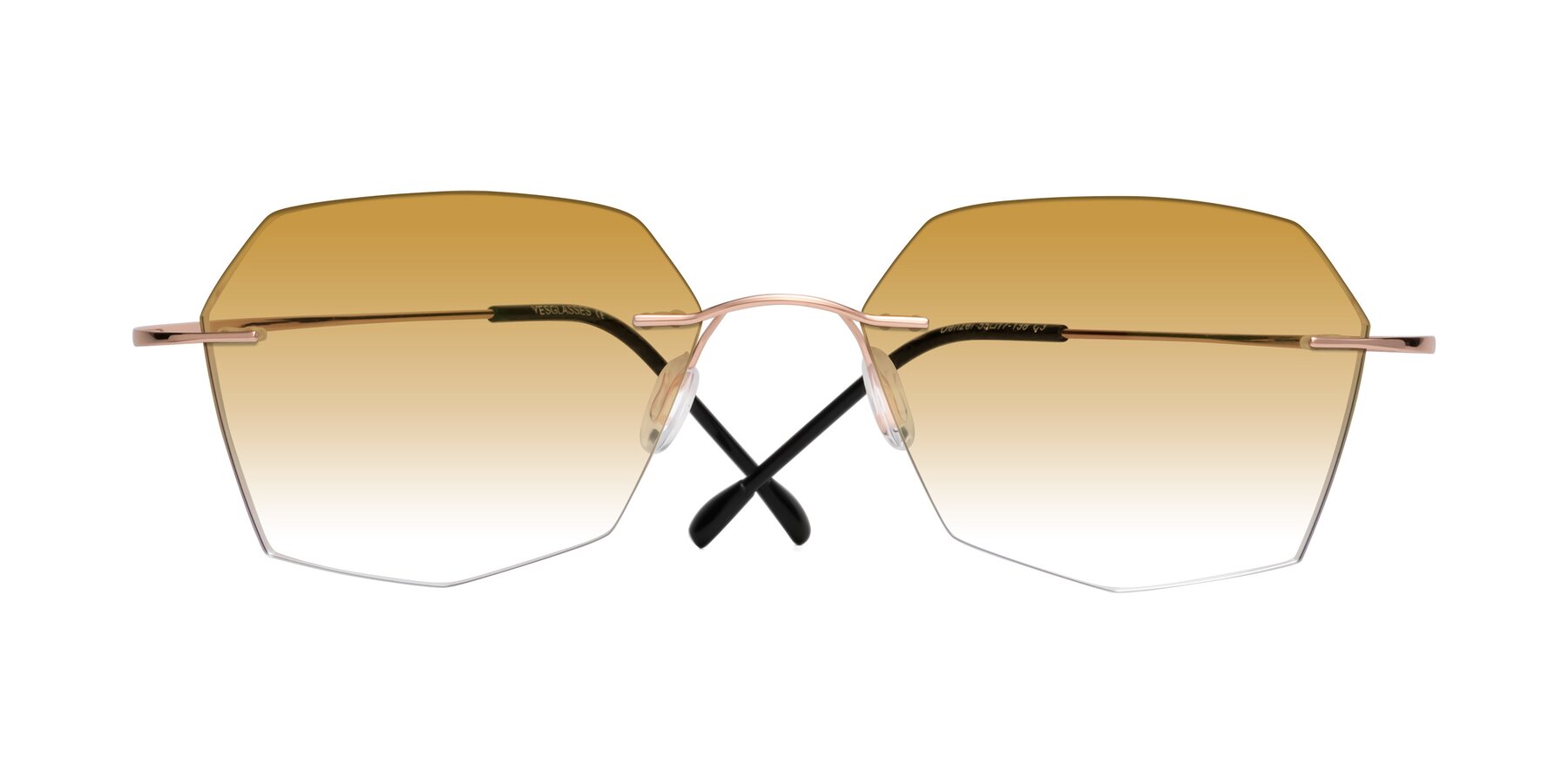 Folded Front of Denzel in Rose Gold with Champagne Gradient Lenses