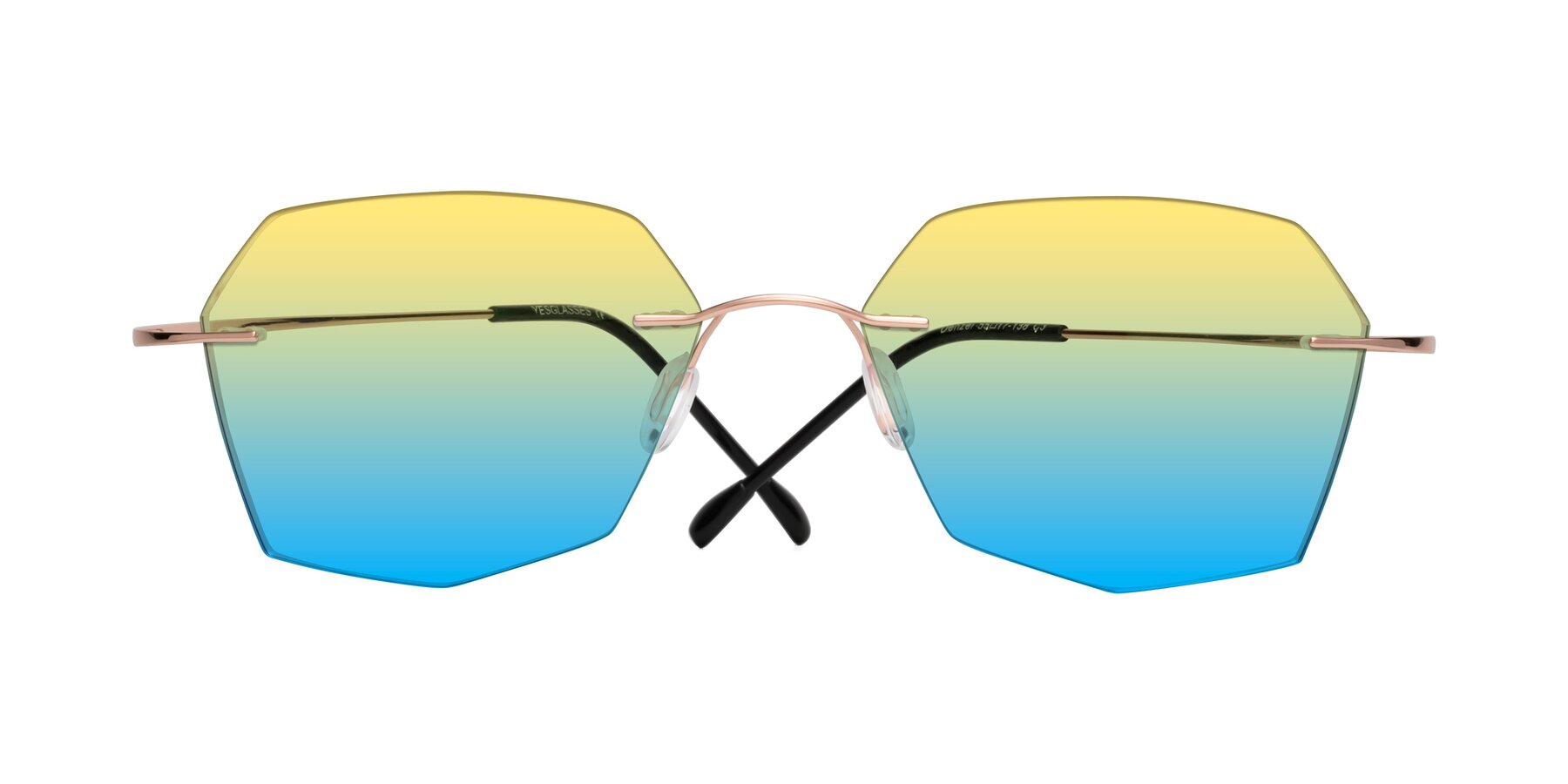 Folded Front of Denzel in Rose Gold with Yellow / Blue Gradient Lenses