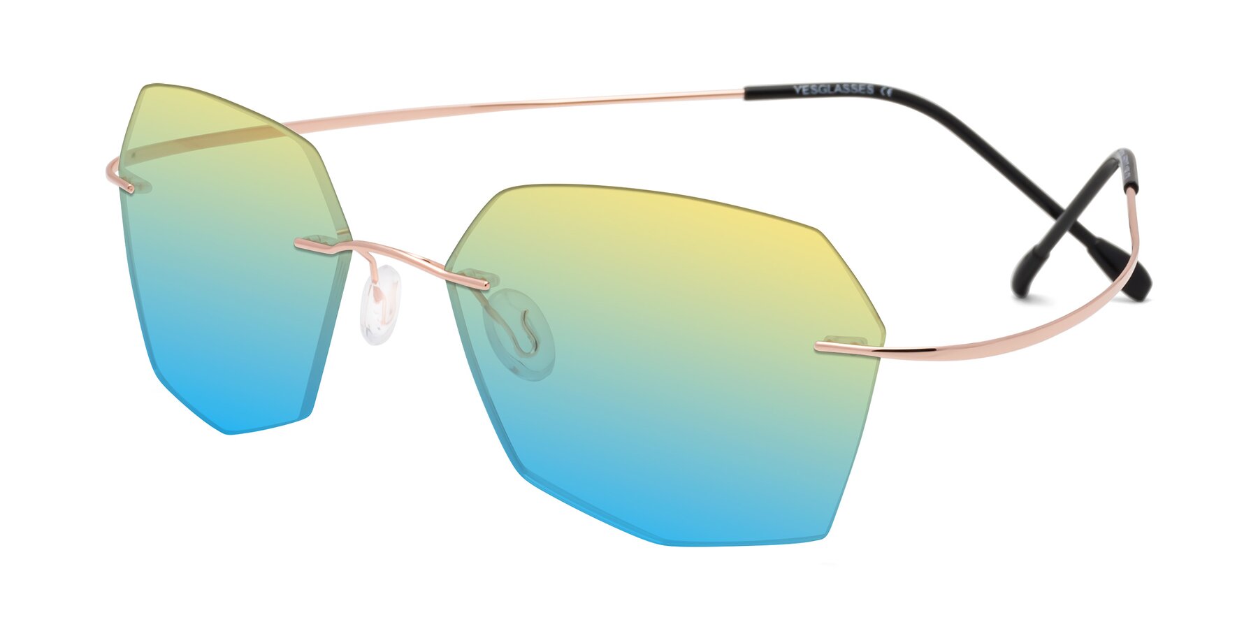 Angle of Denzel in Rose Gold with Yellow / Blue Gradient Lenses