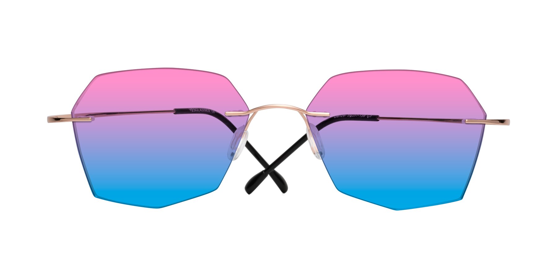 Folded Front of Denzel in Rose Gold with Pink / Blue Gradient Lenses