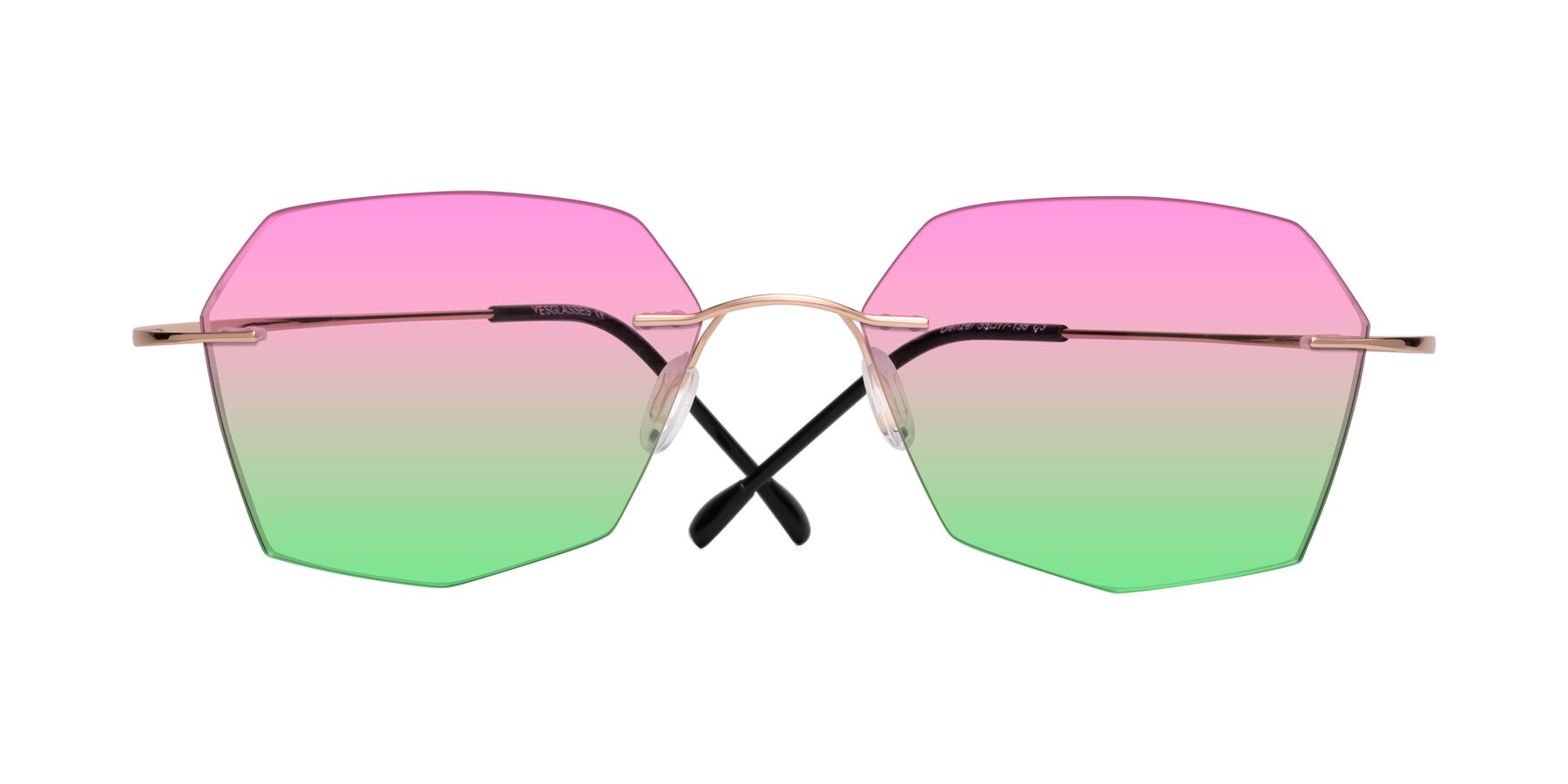 Folded Front of Denzel in Rose Gold with Pink / Green Gradient Lenses