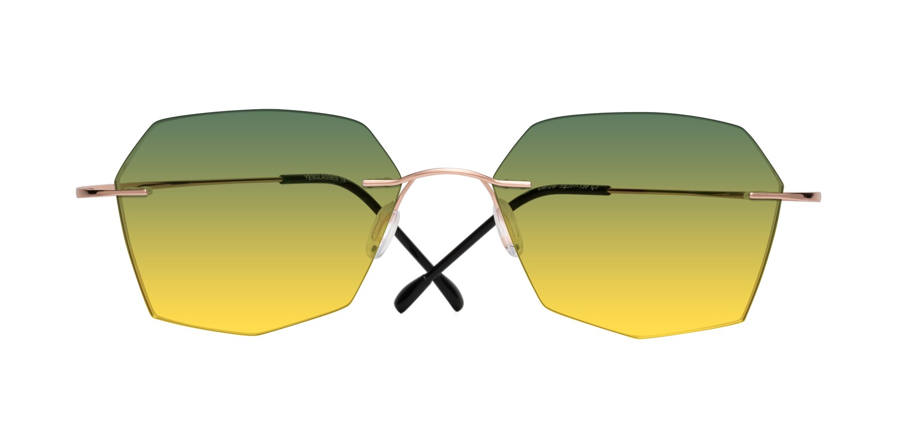 Folded Front of Denzel in Rose Gold with Green / Yellow Gradient Lenses