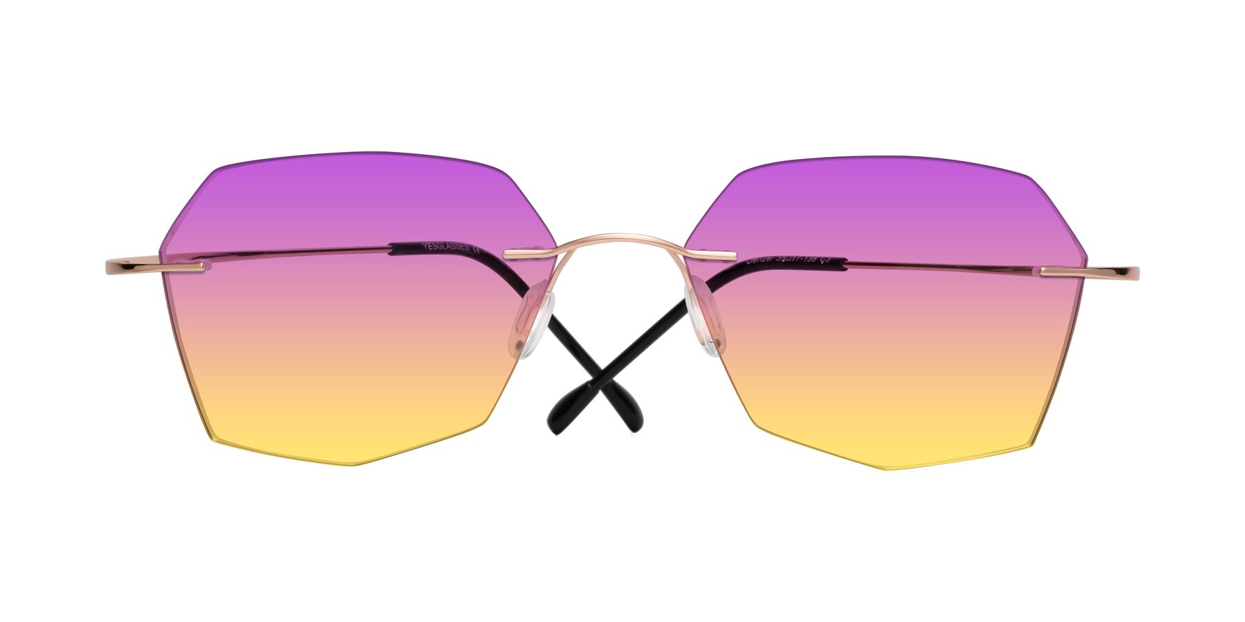 Folded Front of Denzel in Rose Gold with Purple / Yellow Gradient Lenses