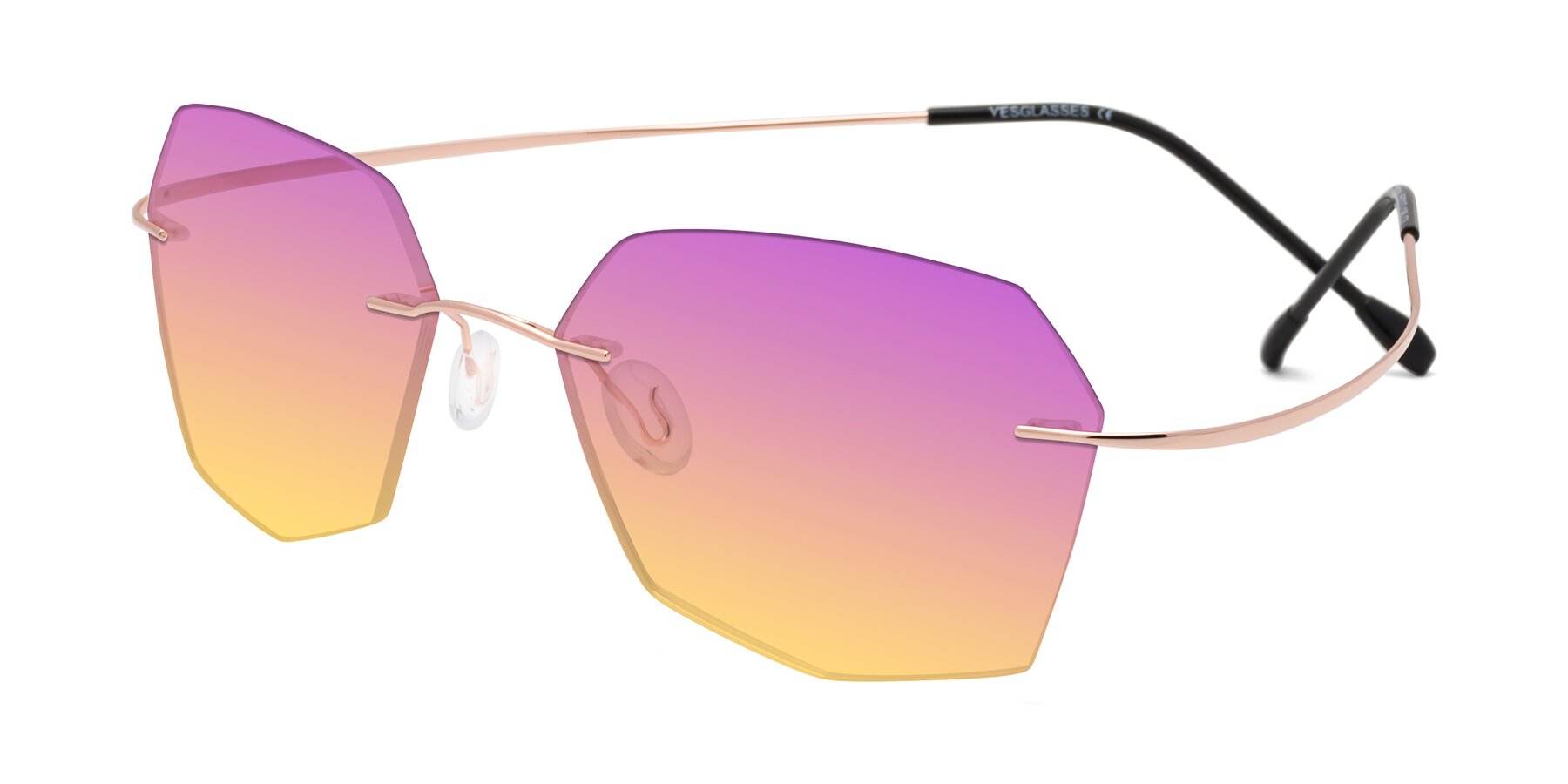 Angle of Denzel in Rose Gold with Purple / Yellow Gradient Lenses