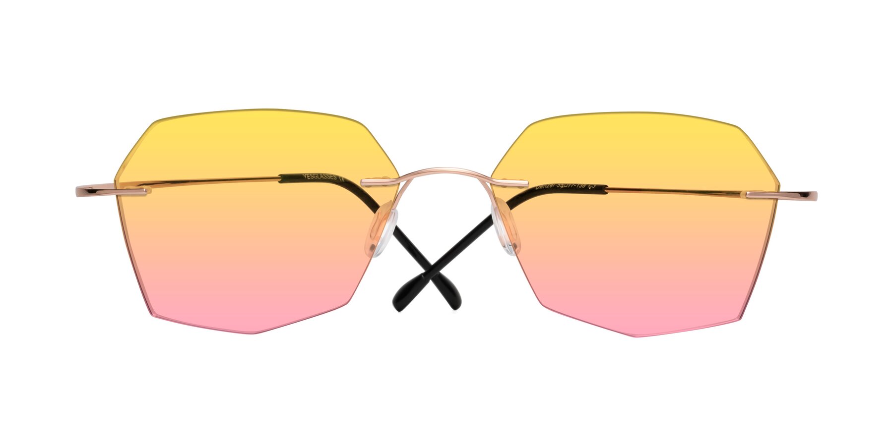 Folded Front of Denzel in Rose Gold with Yellow / Pink Gradient Lenses