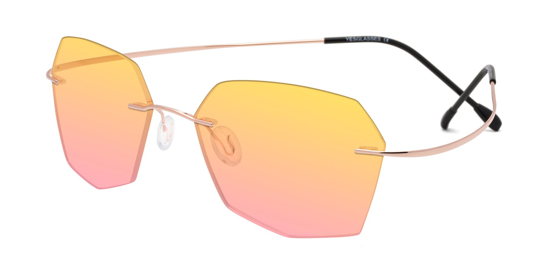 Angle of Denzel in Rose Gold with Yellow / Pink Gradient Lenses