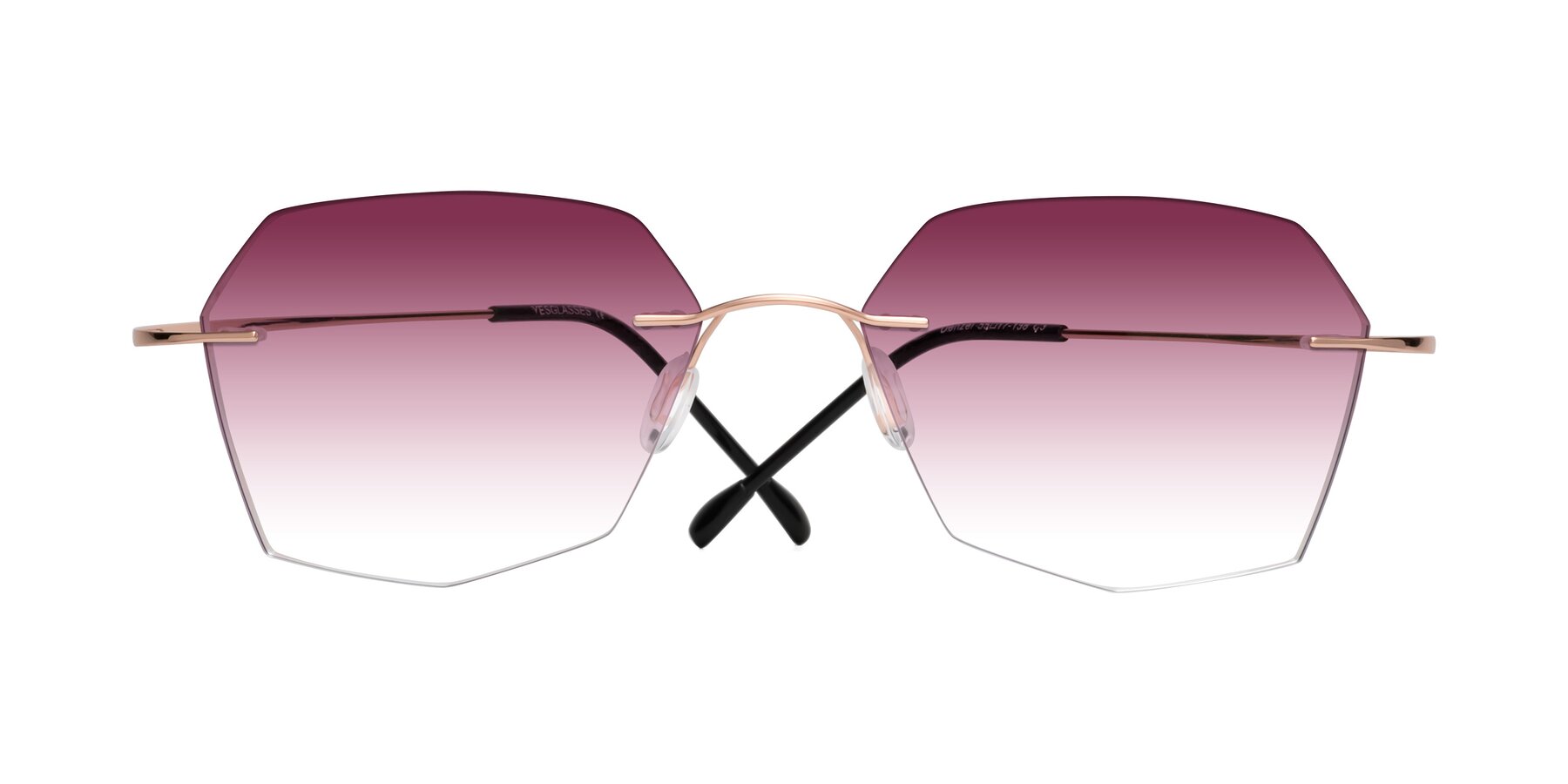 Folded Front of Denzel in Rose Gold with Wine Gradient Lenses