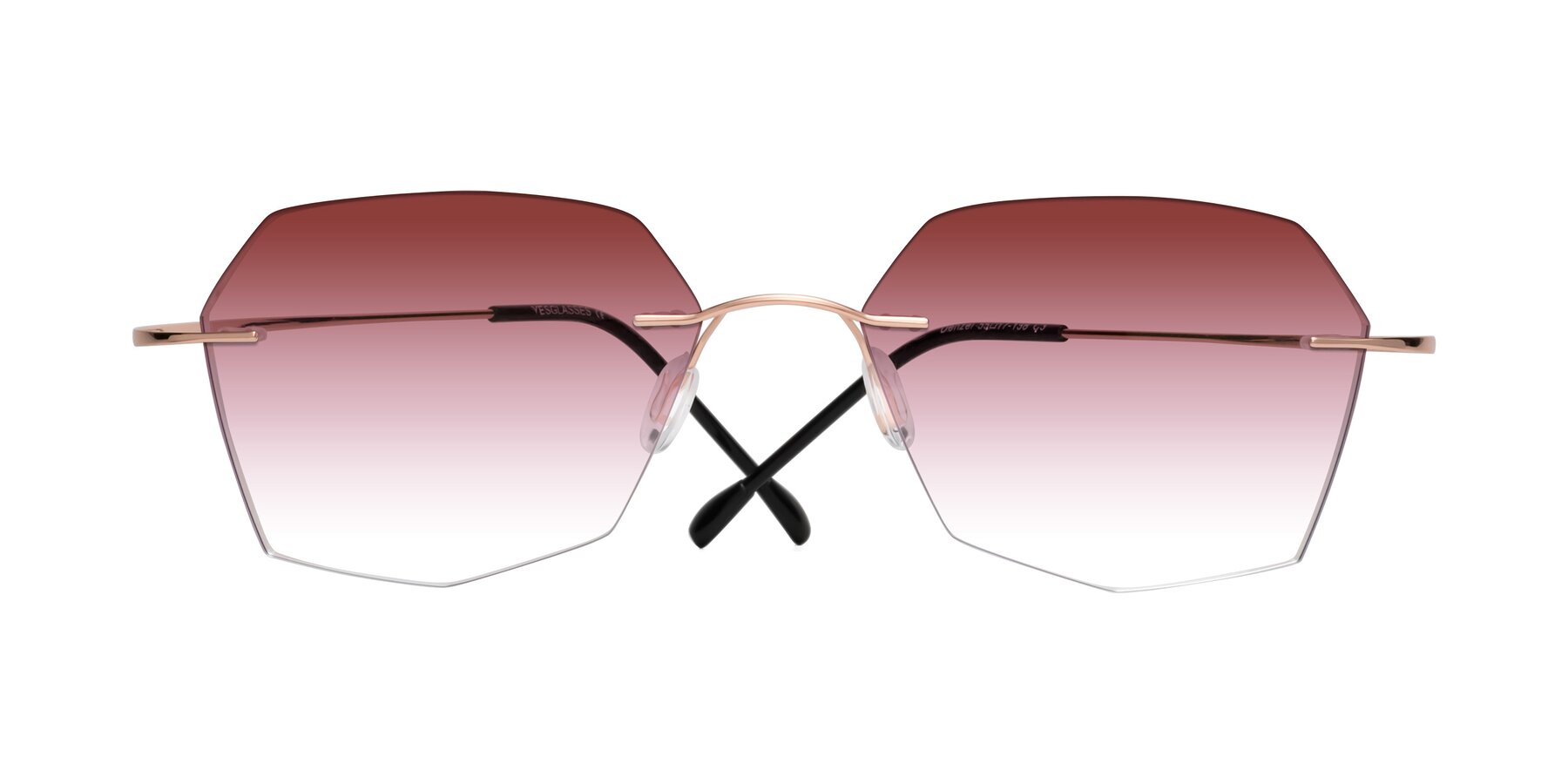 Folded Front of Denzel in Rose Gold with Garnet Gradient Lenses