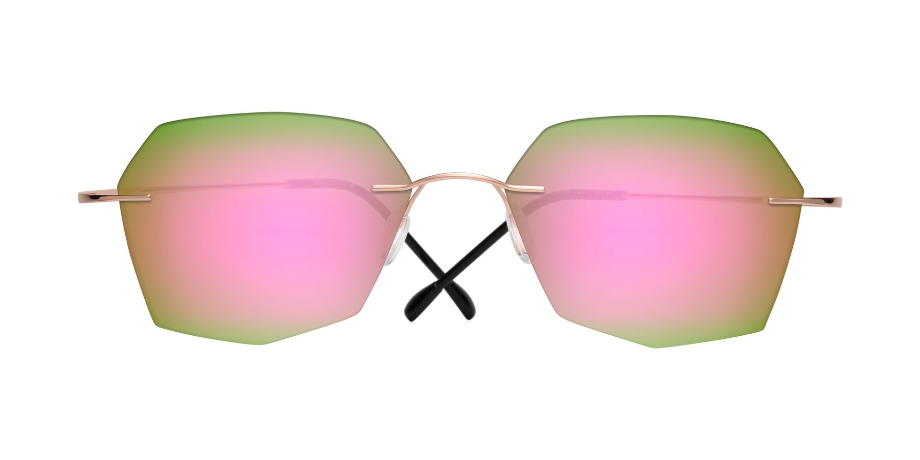 Folded Front of Denzel in Rose Gold with Pink Mirrored Lenses