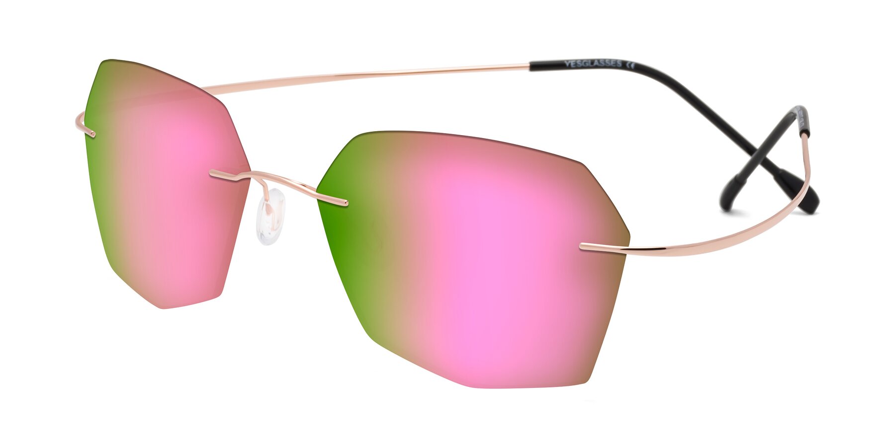 Angle of Denzel in Rose Gold with Pink Mirrored Lenses