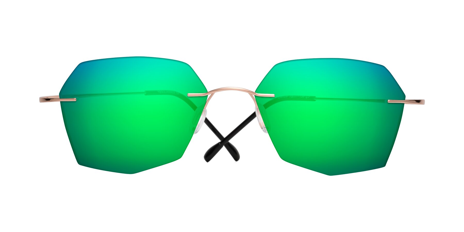 Folded Front of Denzel in Rose Gold with Green Mirrored Lenses