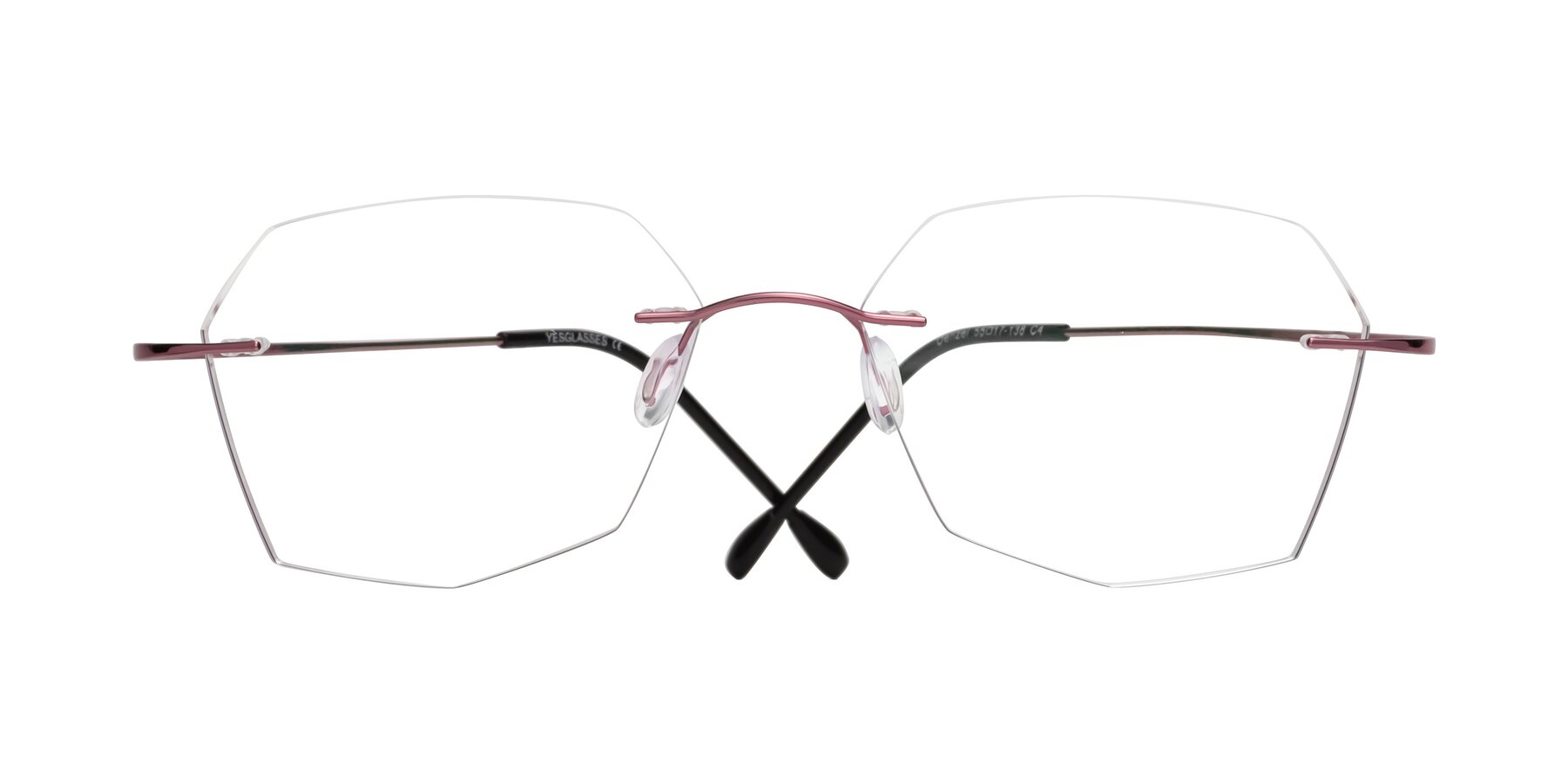 Folded Front of Denzel in Light Pink with Clear Eyeglass Lenses