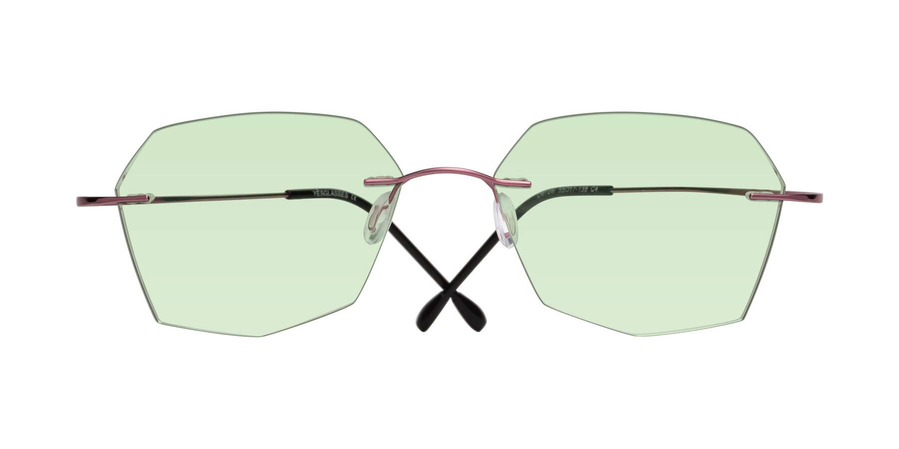 Folded Front of Denzel in Light Pink with Light Green Tinted Lenses