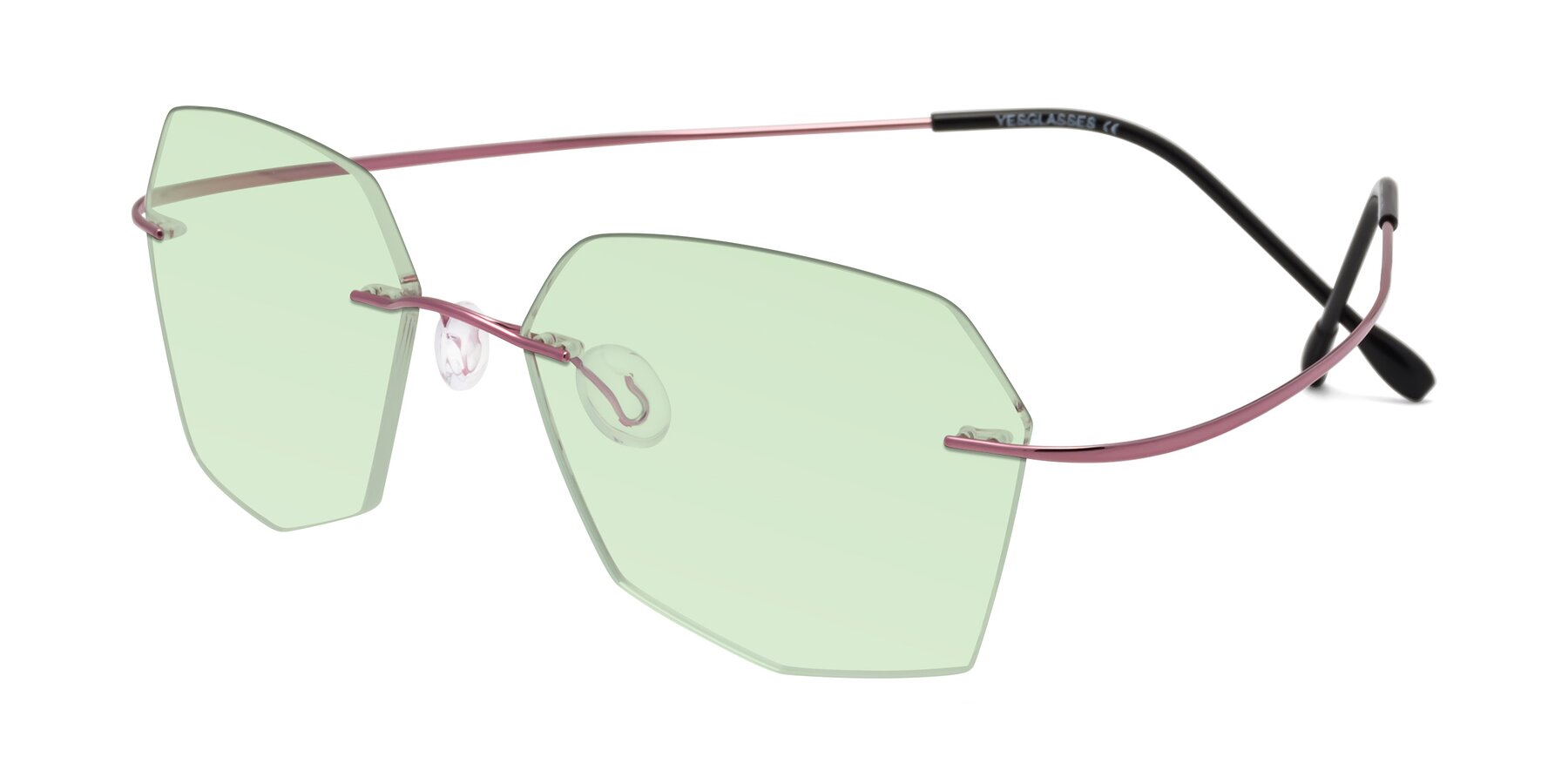 Angle of Denzel in Light Pink with Light Green Tinted Lenses