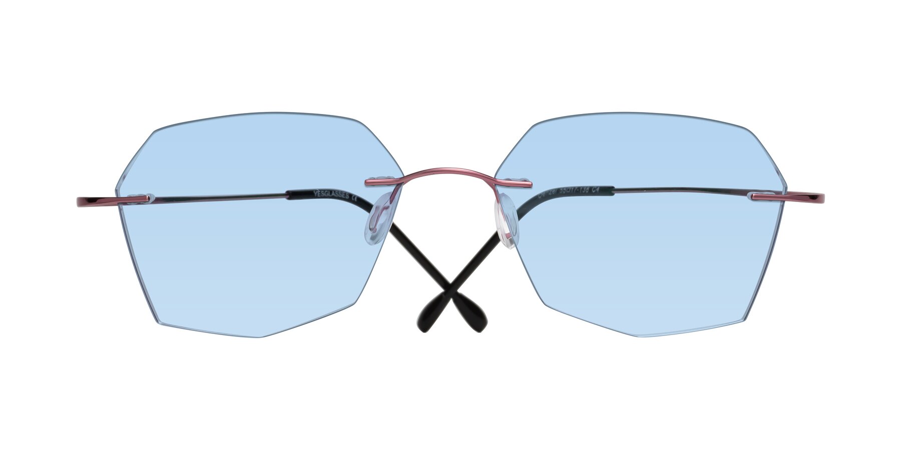 Folded Front of Denzel in Light Pink with Light Blue Tinted Lenses