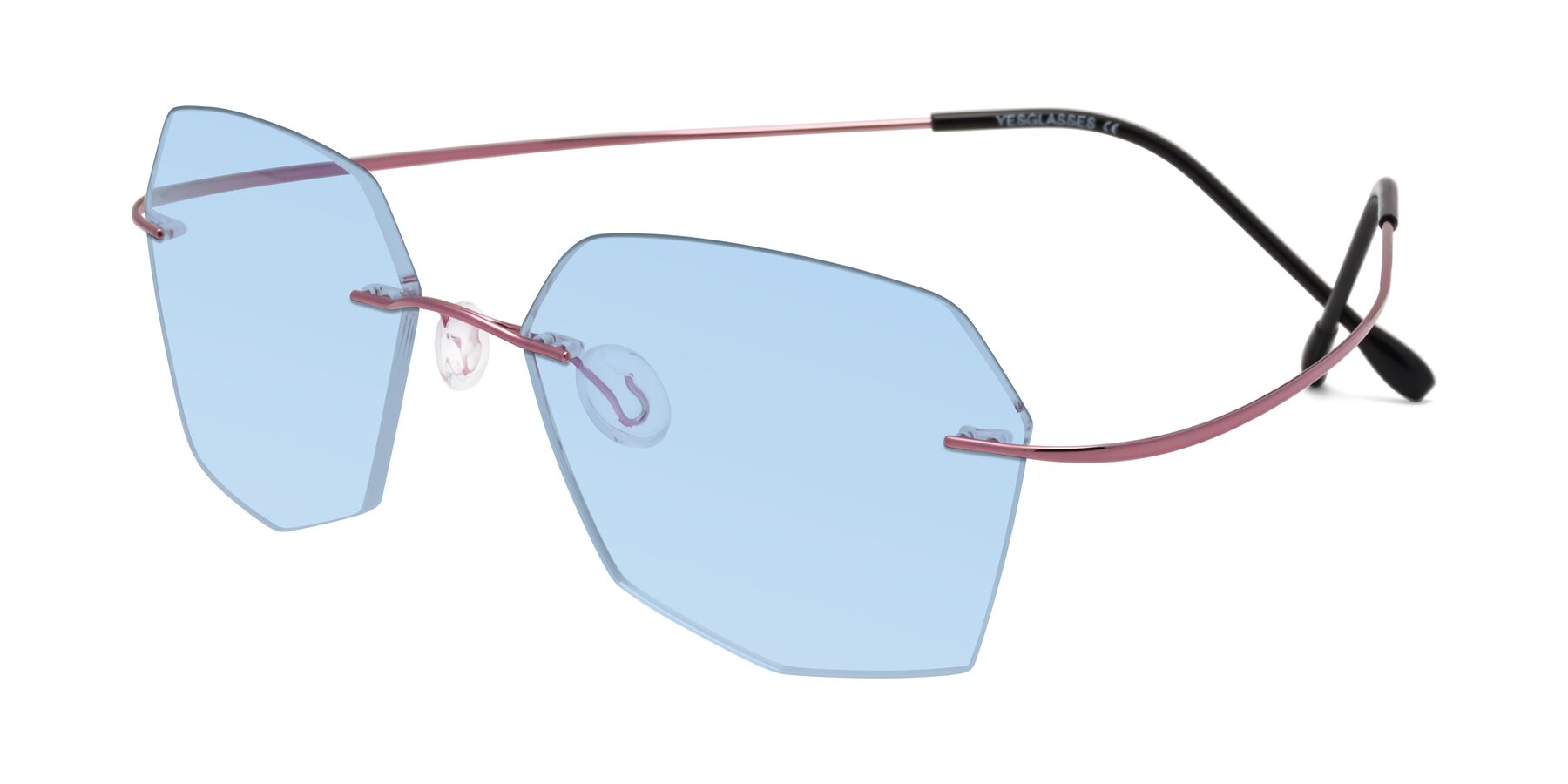 Angle of Denzel in Light Pink with Light Blue Tinted Lenses