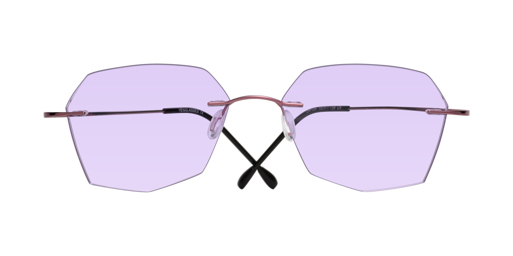 Folded Front of Denzel in Light Pink with Light Purple Tinted Lenses