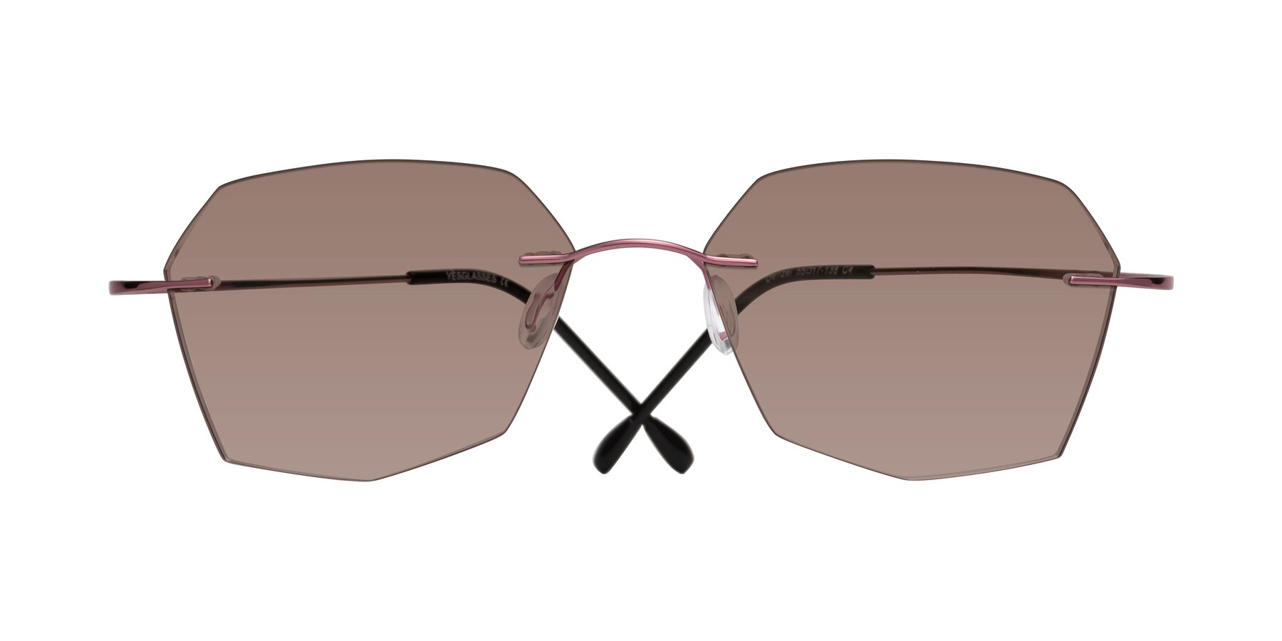 Folded Front of Denzel in Light Pink with Medium Brown Tinted Lenses