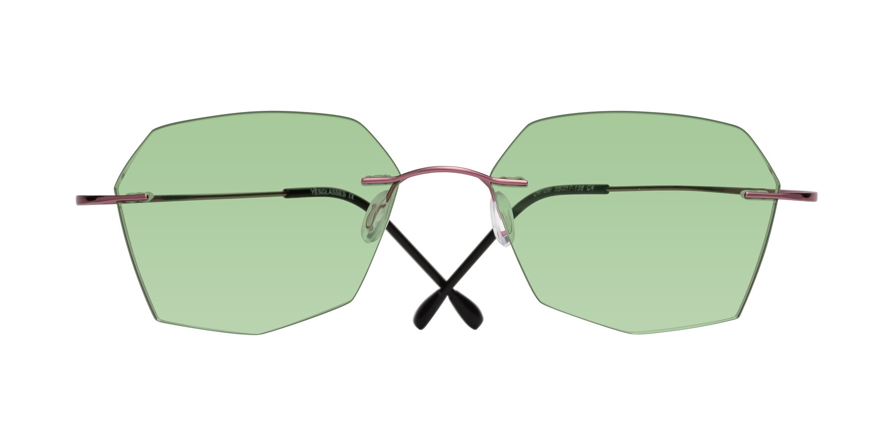 Folded Front of Denzel in Light Pink with Medium Green Tinted Lenses