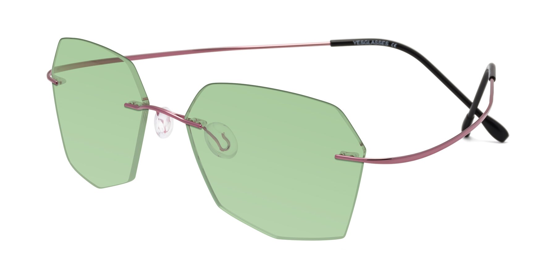 Angle of Denzel in Light Pink with Medium Green Tinted Lenses