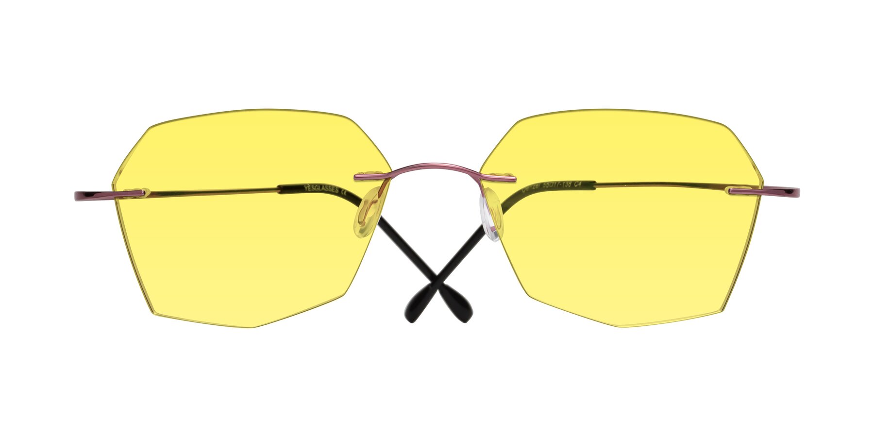 Folded Front of Denzel in Light Pink with Medium Yellow Tinted Lenses