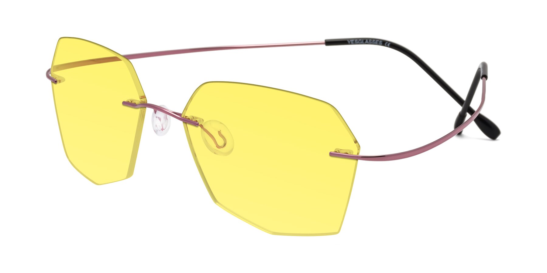 Angle of Denzel in Light Pink with Medium Yellow Tinted Lenses