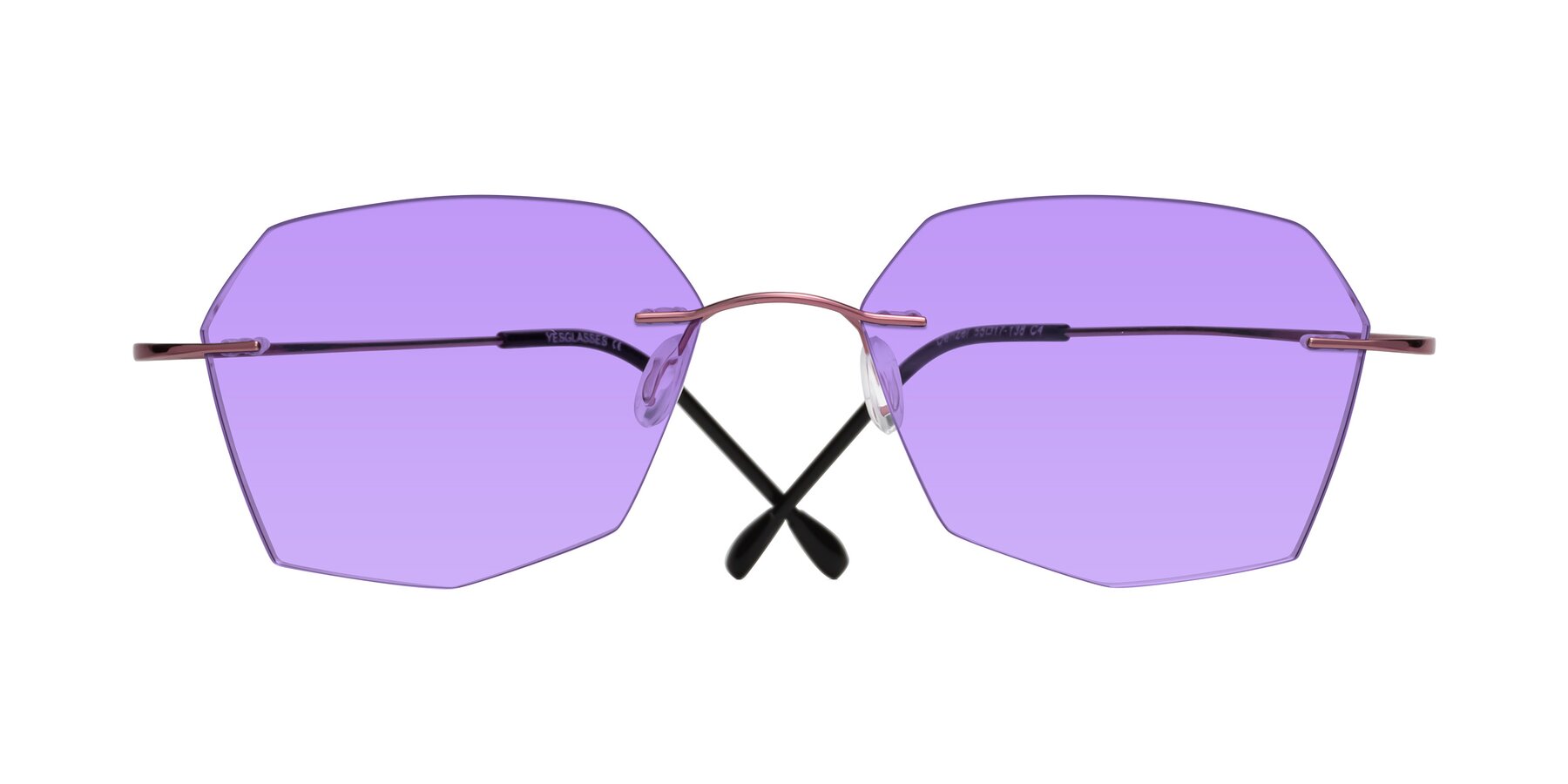 Folded Front of Denzel in Light Pink with Medium Purple Tinted Lenses