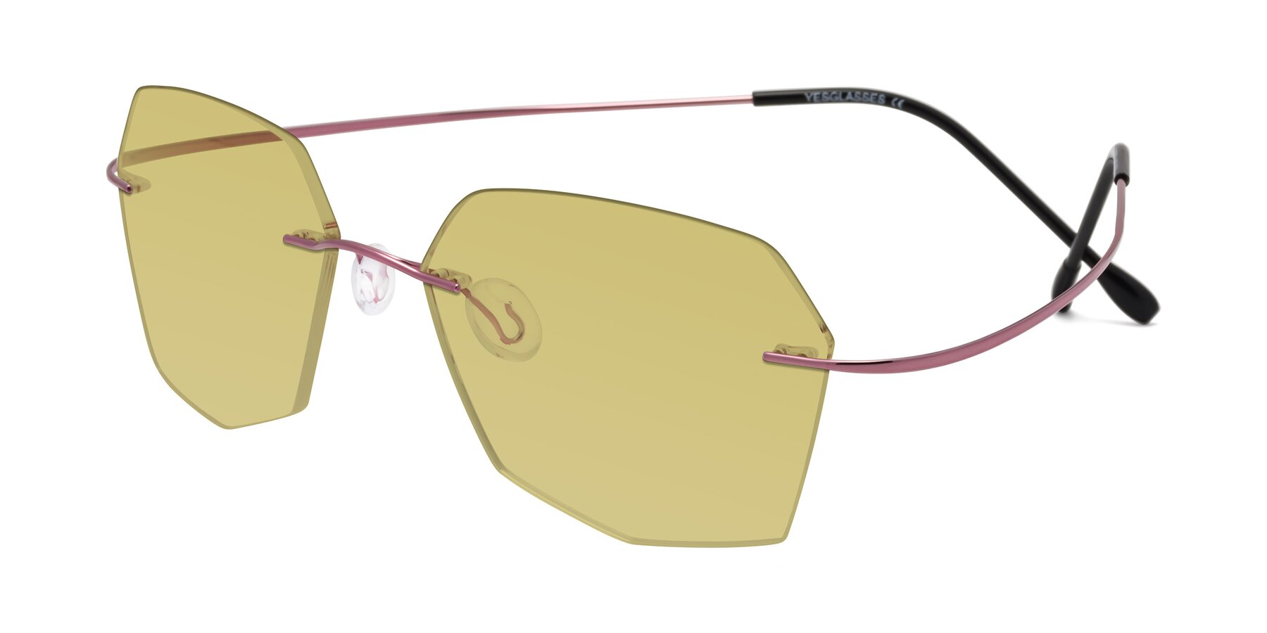 Angle of Denzel in Light Pink with Medium Champagne Tinted Lenses