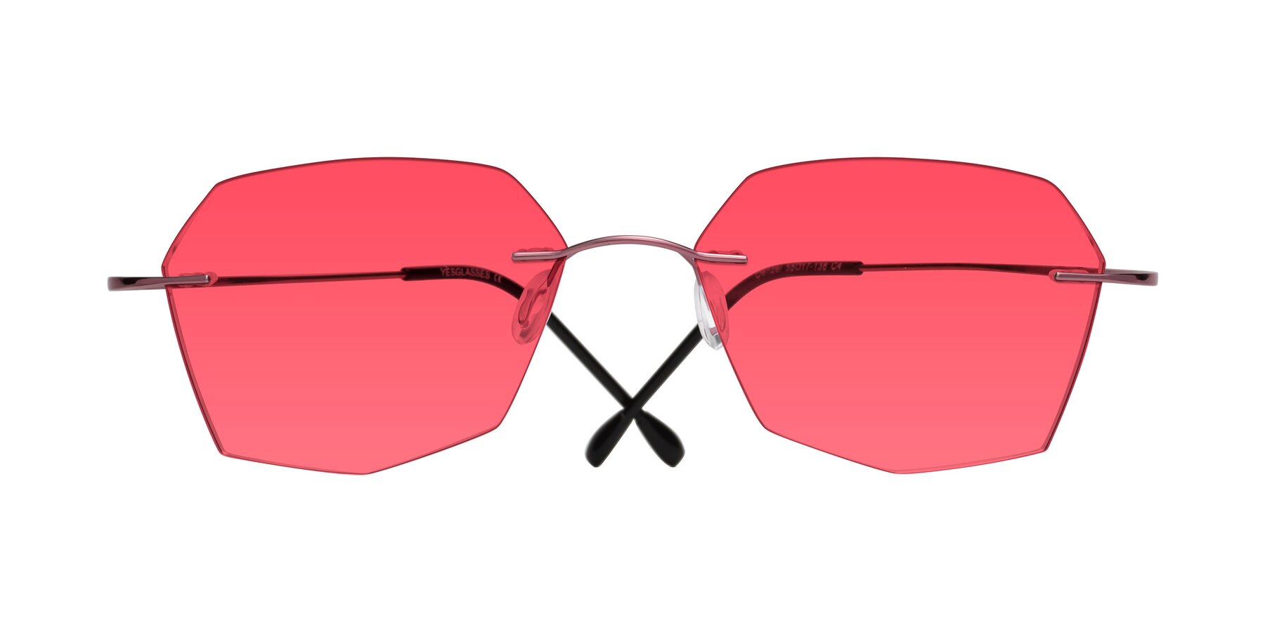 Folded Front of Denzel in Light Pink with Red Tinted Lenses