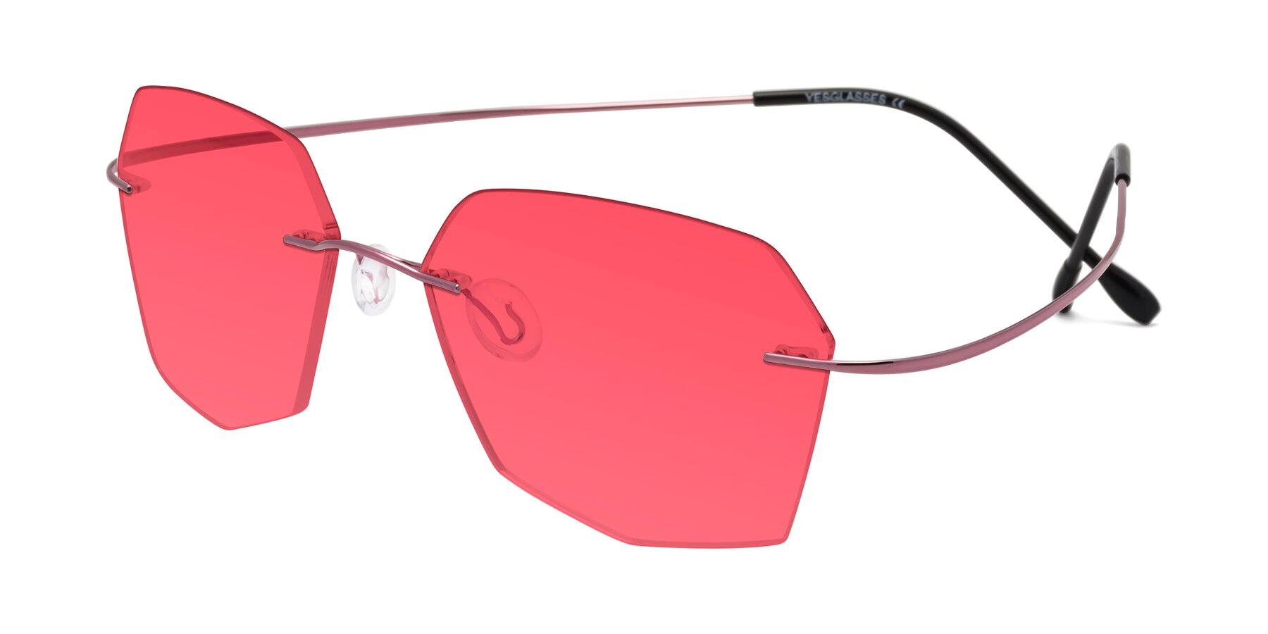 Angle of Denzel in Light Pink with Red Tinted Lenses