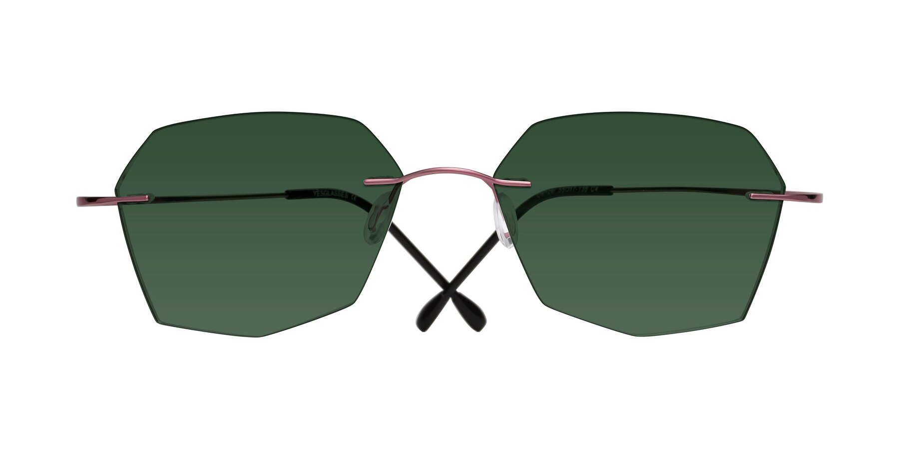 Folded Front of Denzel in Light Pink with Green Tinted Lenses