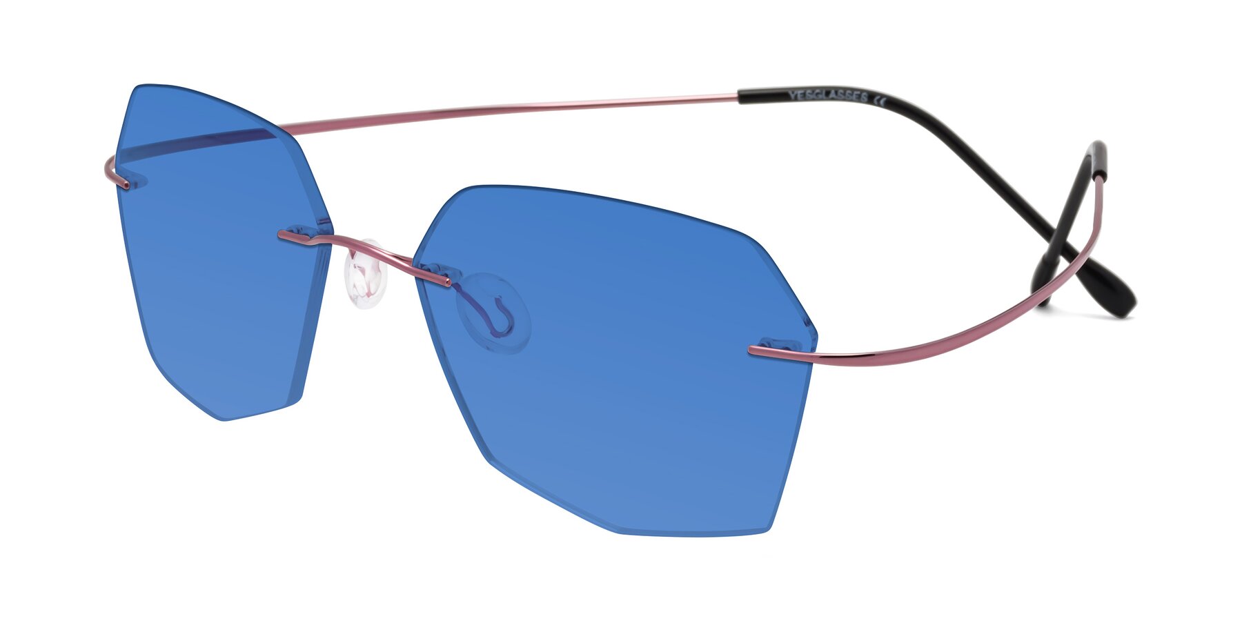 Angle of Denzel in Light Pink with Blue Tinted Lenses