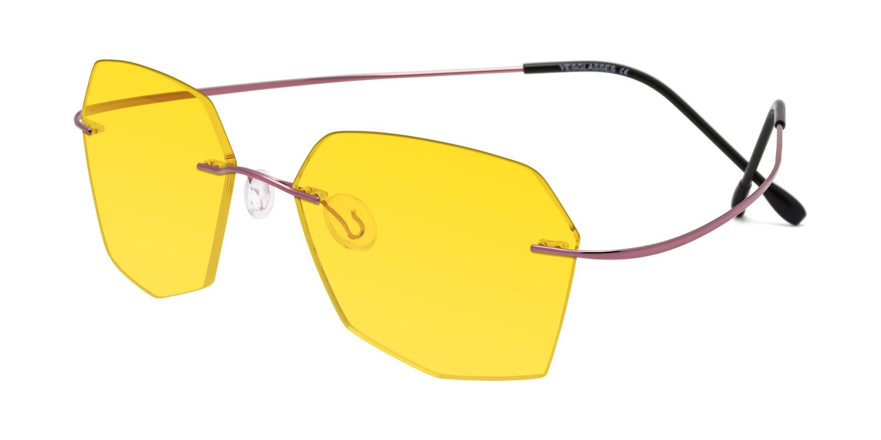 Angle of Denzel in Light Pink with Yellow Tinted Lenses