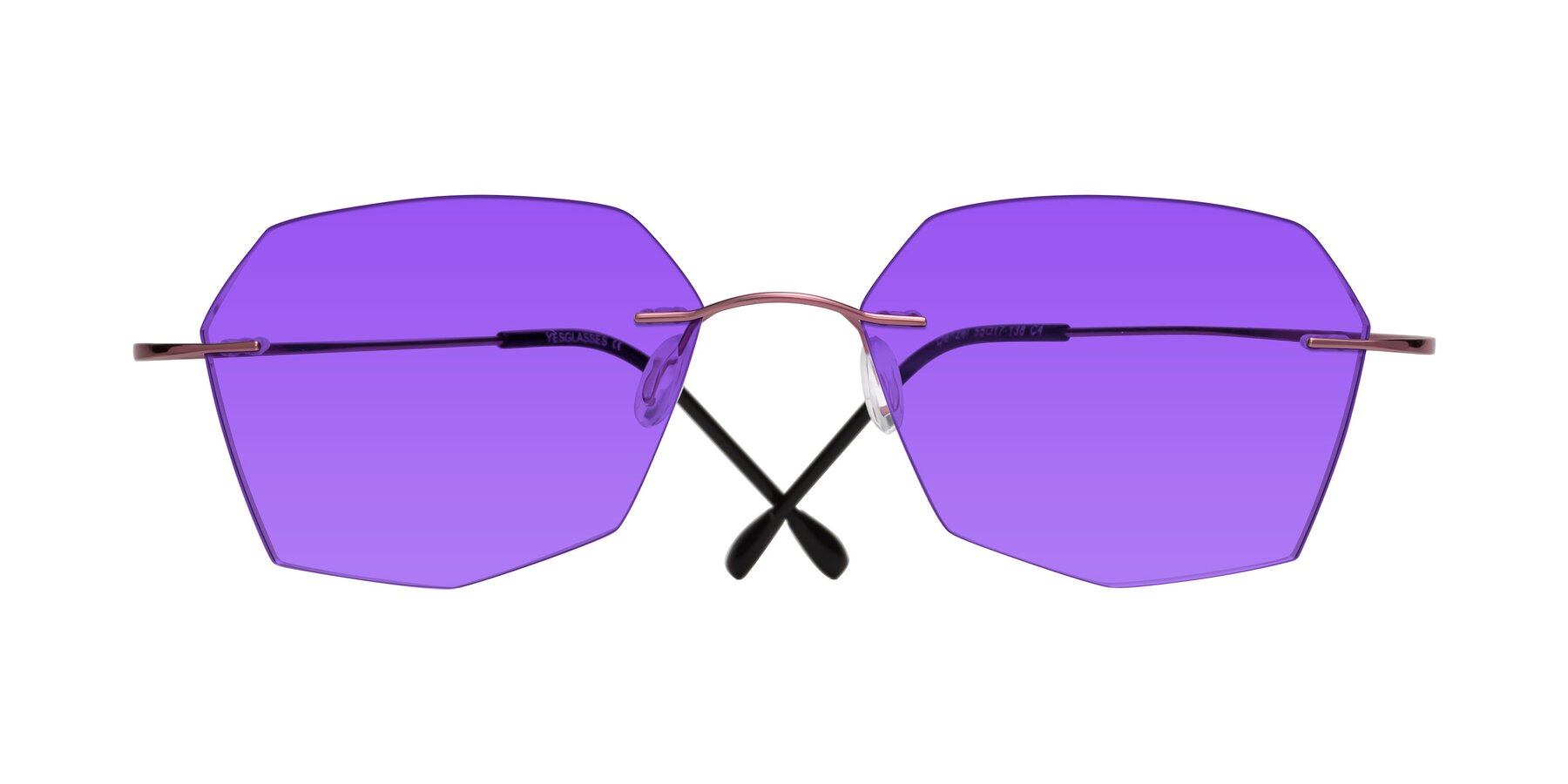 Folded Front of Denzel in Light Pink with Purple Tinted Lenses