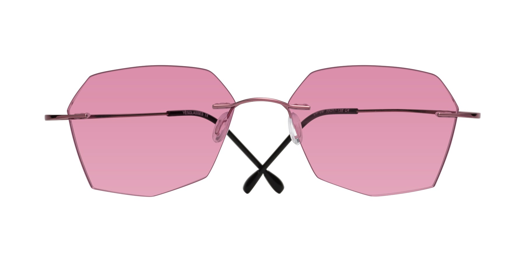 Folded Front of Denzel in Light Pink with Medium Wine Tinted Lenses