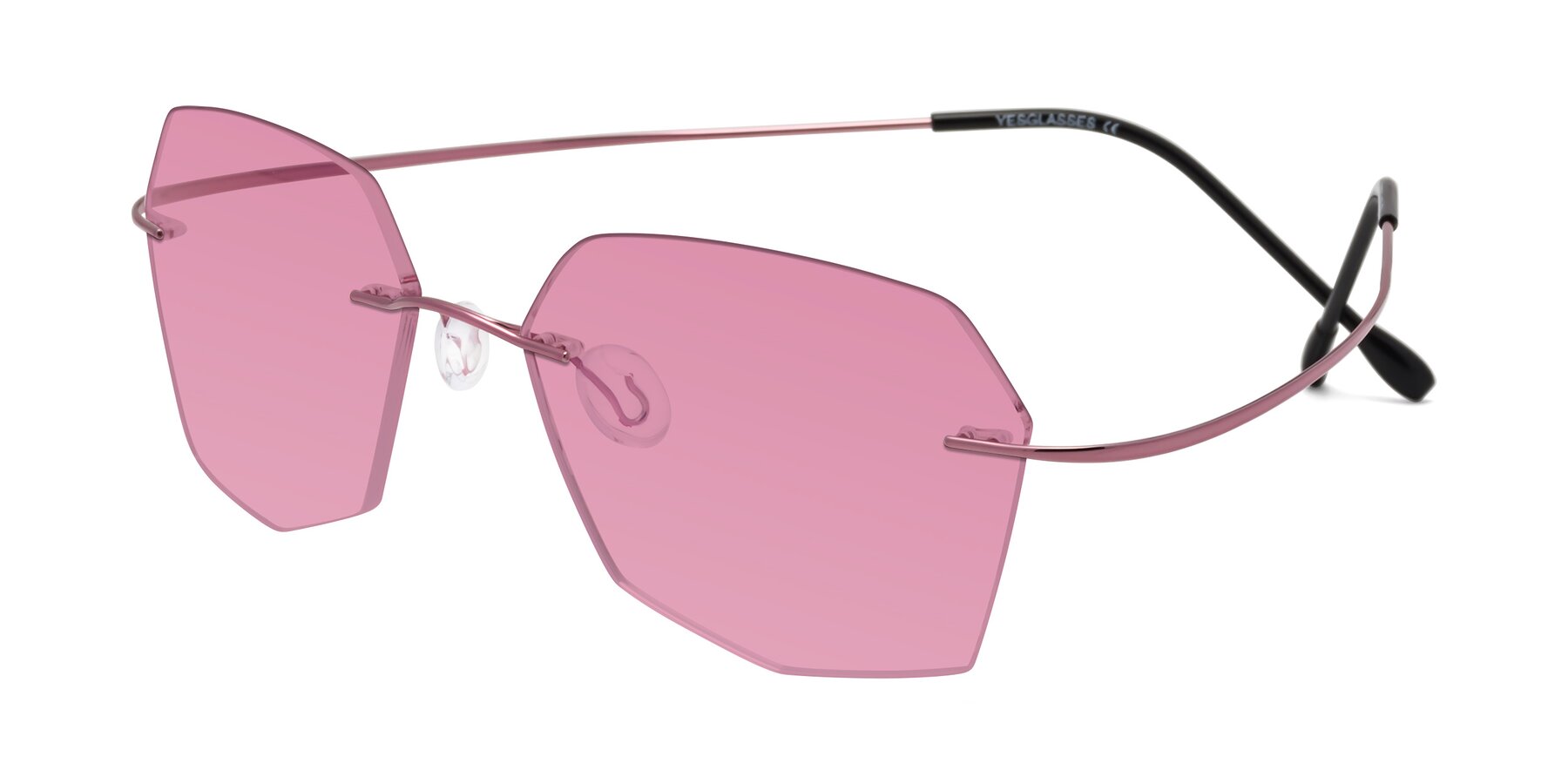 Angle of Denzel in Light Pink with Medium Wine Tinted Lenses