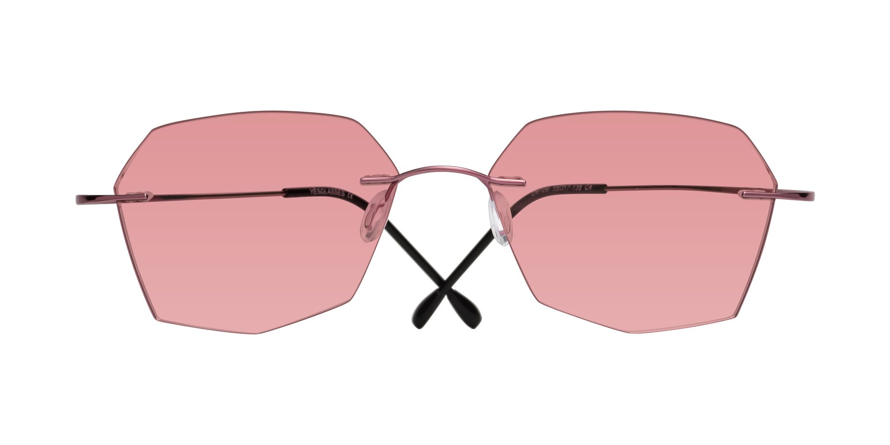 Folded Front of Denzel in Light Pink with Medium Garnet Tinted Lenses