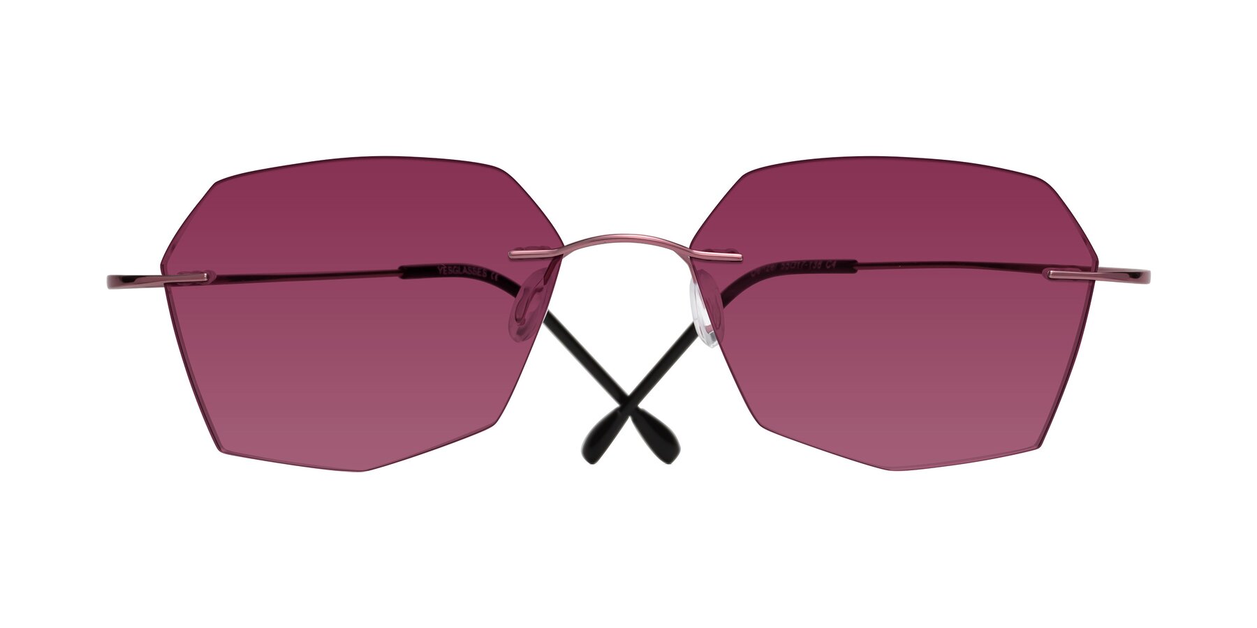 Folded Front of Denzel in Light Pink with Wine Tinted Lenses