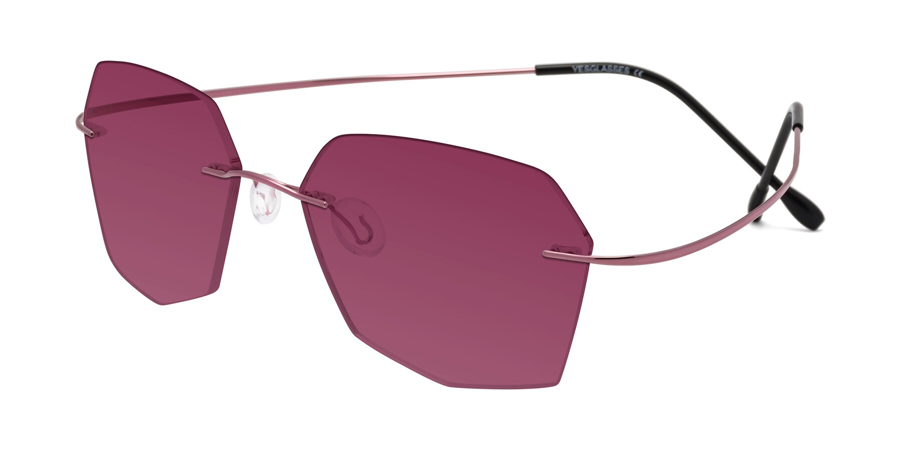 Angle of Denzel in Light Pink with Wine Tinted Lenses