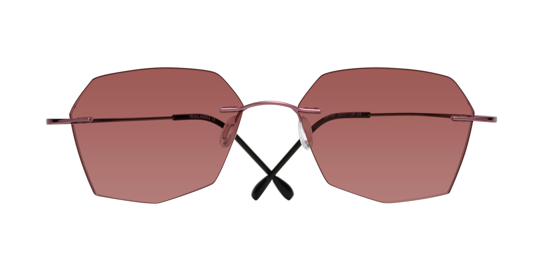 Folded Front of Denzel in Light Pink with Garnet Tinted Lenses